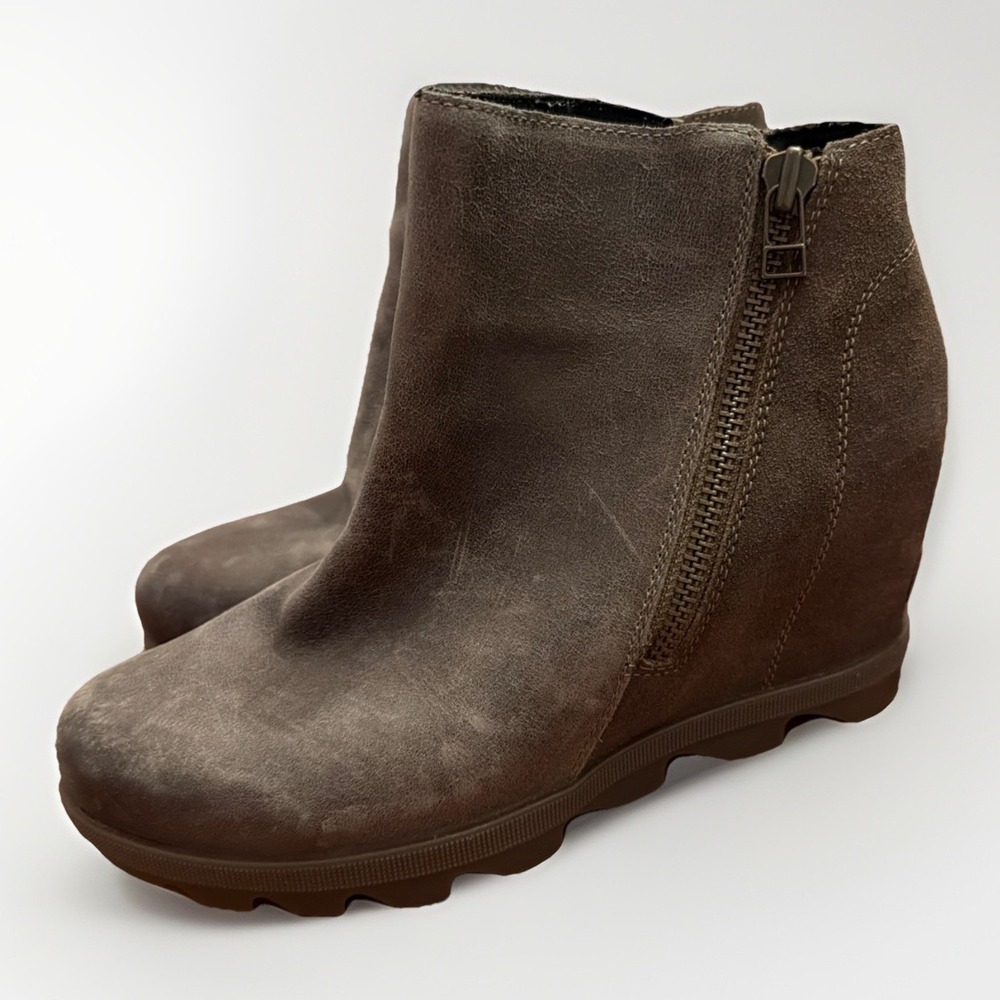 Sorel Joan of Arctic Wedge II Boots Womens Sz 8 Quarry Gray Zip Ankle Booties